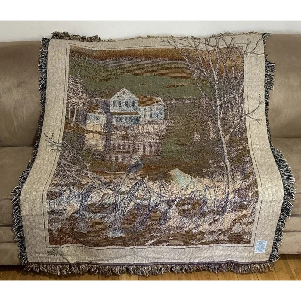 Winter Scene Throw Blanket Cardinals Water Wheel House 57